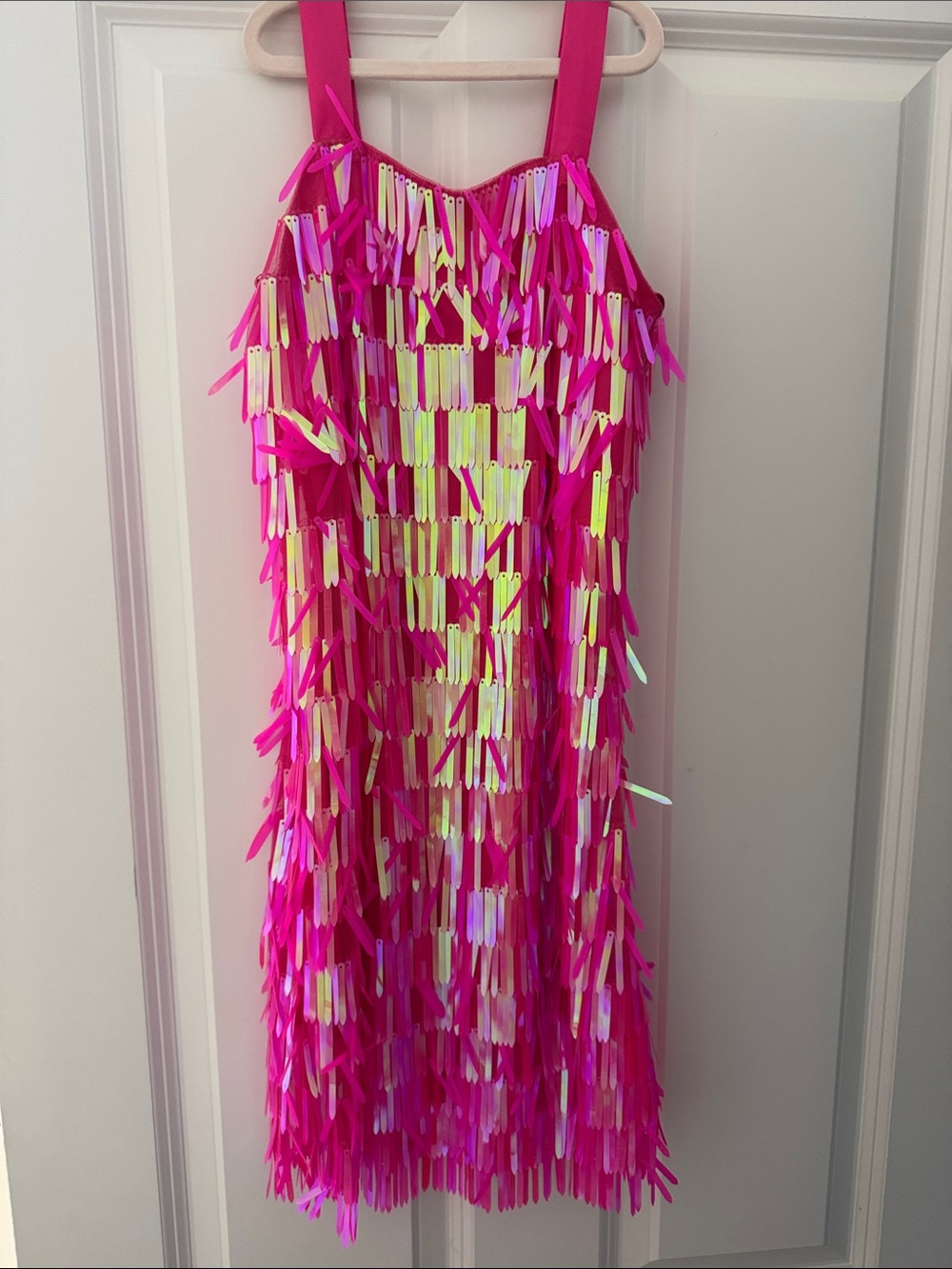 Kids Pink Sequin Fringe Dress - Sleeveless Party Dress